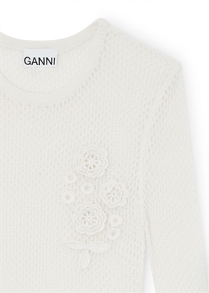 Mercerized cotton mesh poinrelle longsleeve bluse Egret A1070231 Ganni